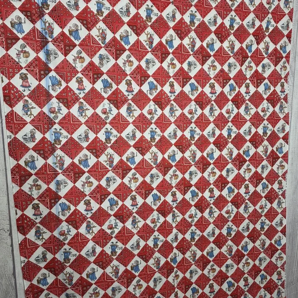 Vintage Holly Hobbie Fabric Panel Roth Greeting Cards Quilt Fabric 44.5x72